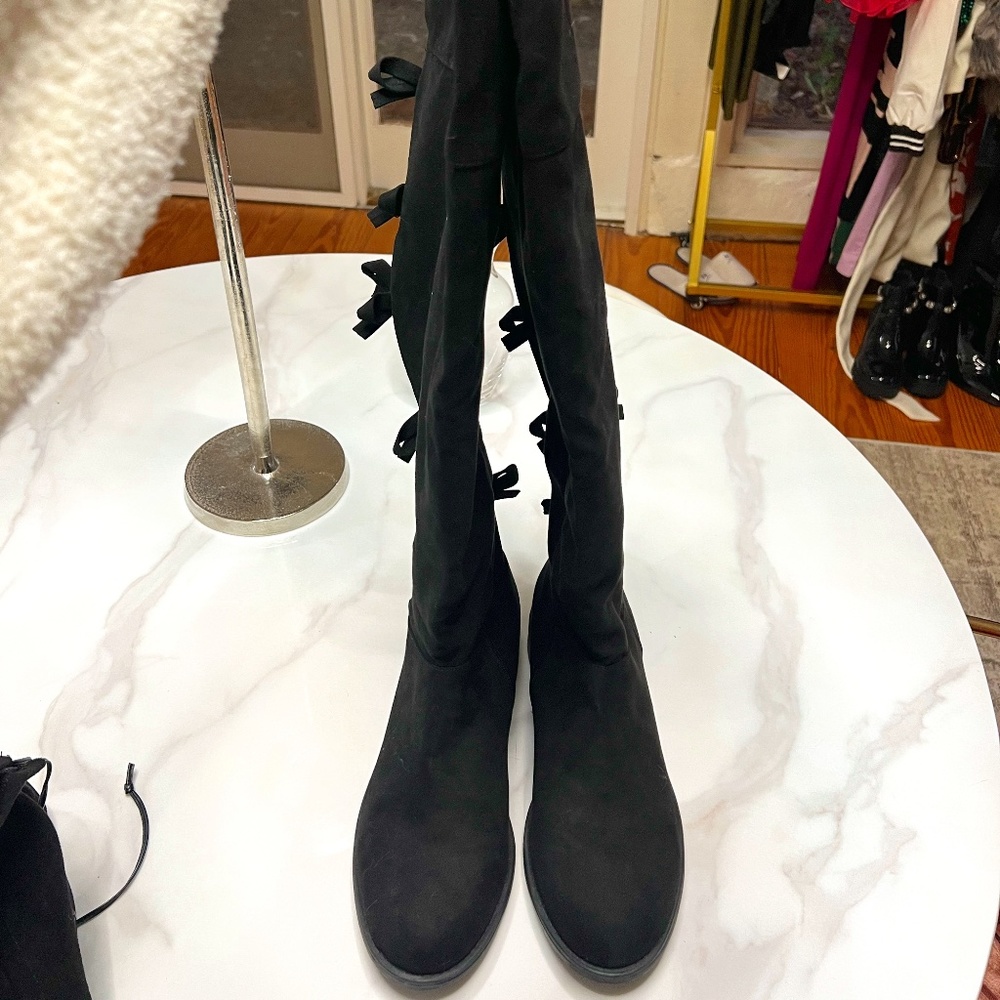 Knee High Black Sued Boots Size 13W
